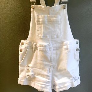 Distressed White Shorts Overalls